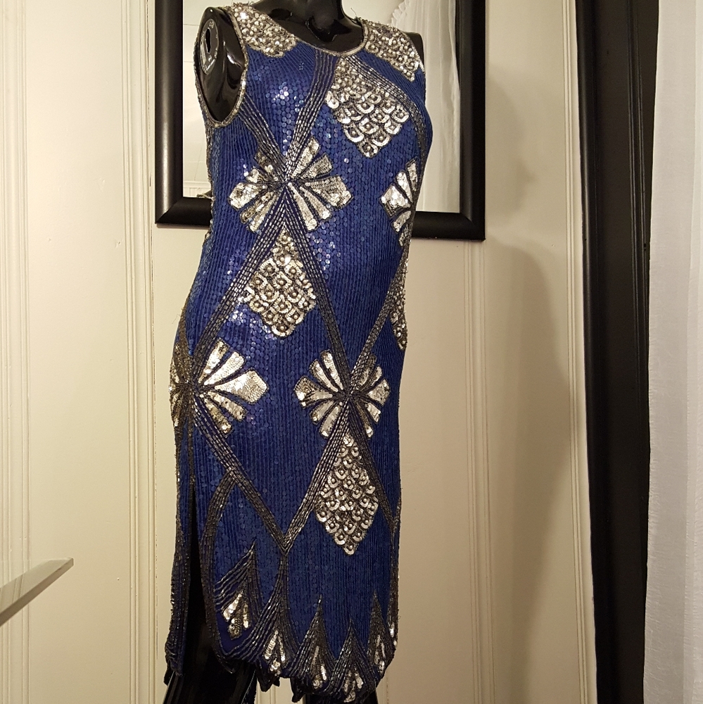 SAKS FIFTH AVENUE full Sequin Blue Dress - Picture 8 of 11
